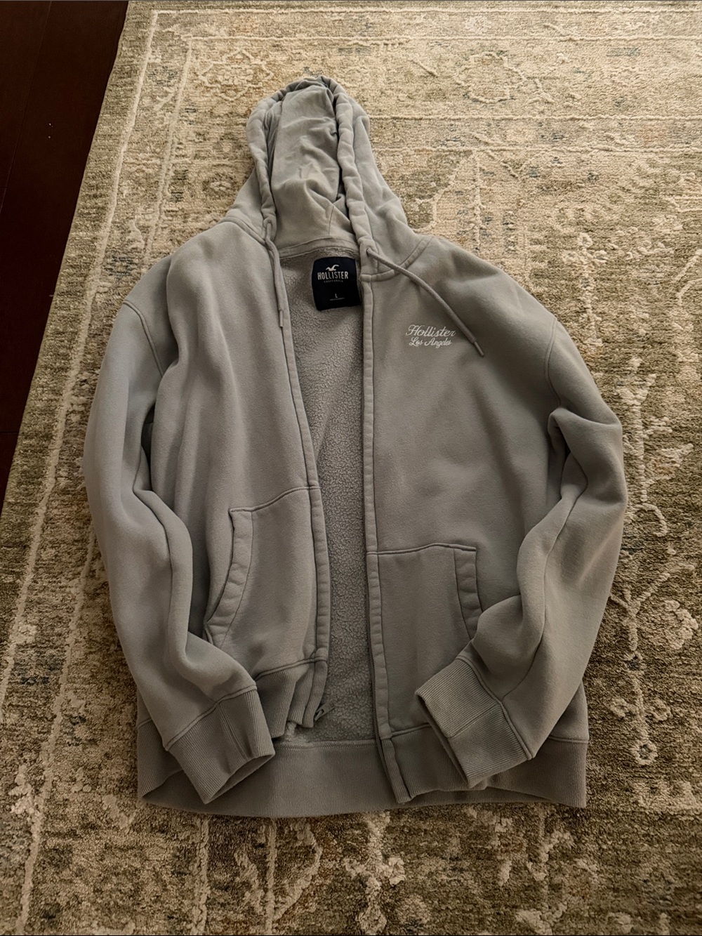 Hollister Gray Embroidered Zip Hoodie